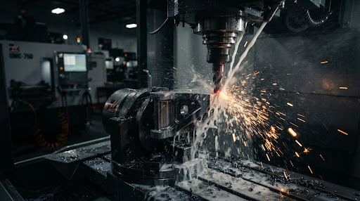High-precision 5-axis CNC milling machine cutting titanium alloy